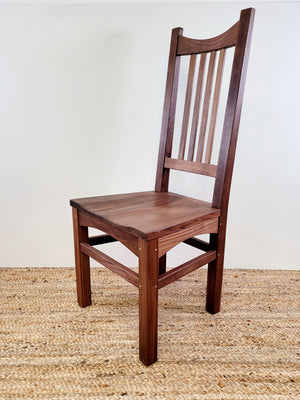 Handmade walnut dining chairs from the Highland Collection by Hardwood Artisans. Made locally in Culpeper, VA. 