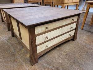 Hardwood Artisans Glasgow Map Chestin Walnut with contrasting Curly Maple drawers. Made in Northern Virginia. 