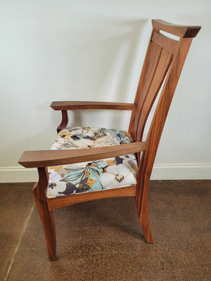 Design detail shot of the Waterfall dining arm chair by Hardwood Artisans. Located in Elkwood, VA. 