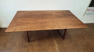Table top walnut wood grain detail. Waterfall dining table made by hand in southern Virginia.