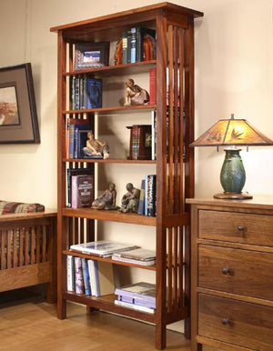 Crofters Bookcase in Mahogany displays sustainable furniture for any living room, custom made to fit your space in VA, MD, DC