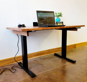 Sit-Stand Adjustable Desk shown in Cherry with Mahogany Wash is a beautiful addition to your workspace. Hand crafted at Hardwood Artisans in Bethesda, Maryland