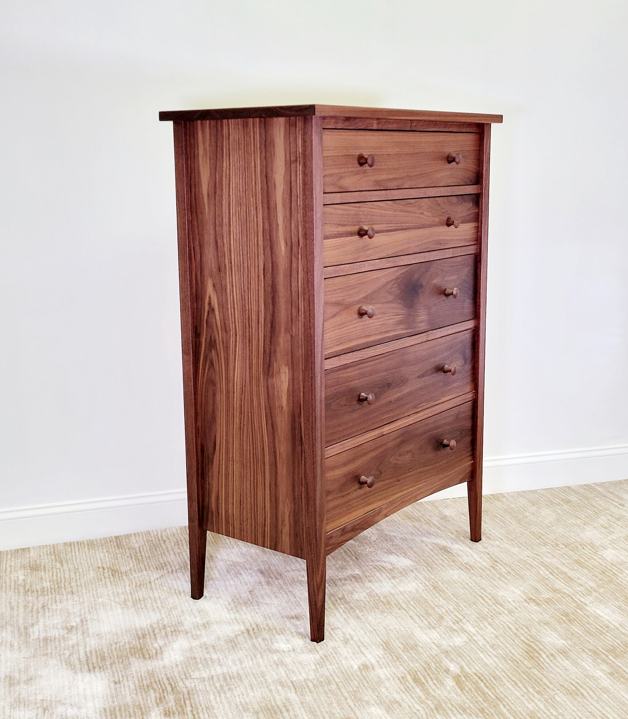 Modern Shaker 5-Drawer Tall Chest made in USA at Hardwood Artisans in Culpeper, Virginia