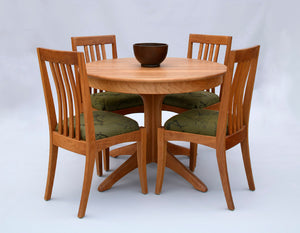 Walden Small Round Table shown with Middleburg Chairs in Natural Cherry custom hardwood dining furniture Made in America