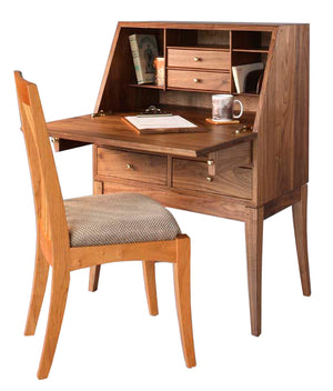 Simply Beautiful Secretary in Walnut shown with Middleburg Chair in Natural Cherry handmade furniture by Hardwood Artisans