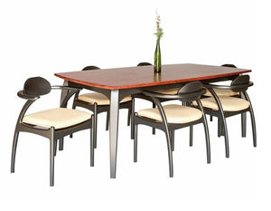 Linnaea Table shown w/ Linnaea Chairs features black lacquer & stained cherry top by master craftsmen at Hardwood Artisans