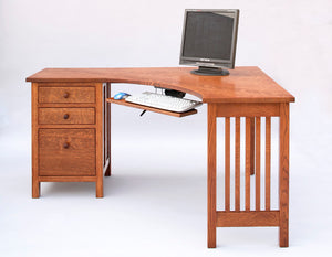 Craftsman Little Corner Desk w/ keyboard tray & file cabinet on left/right - school student computer office kid's furniture