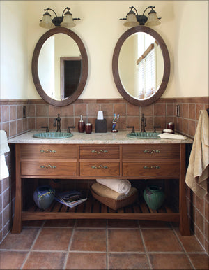 Oval Mirror shown w/ Hardwood Artisans Custom Bathroom Vanity in Walnut is Made to Order sustainable wall decor near Vienna