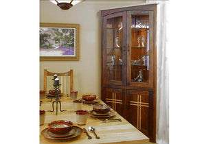 Highland Corner Cabinet shown demonstrating the perfect handcrafted design that complements your dining room decor and spaces