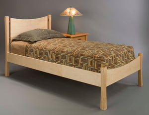 Baton Rouge Bed in red oak, birch, maple, cherry, mahogany, curly maple, and quarter sawn white oak by Hardwood Artisans VA
