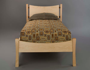Baton Rouge Bed shown in twin size with mattress, bedroom suite custom made in solid wood by Hardwood Artisans in Virginia