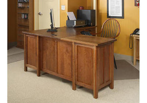 Craftsman 70" Corner Desk, Executive, w/ keyboard tray, 2 top & 1 file drawer on each side, finished back and modesty panel