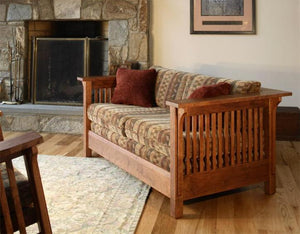Crofters Loose Seat Loveseat in Cherry w/ Mahogany Wash, w/ selection of fabrics, living room furniture near Alexandria, VA