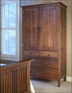 Craftsman 4-drawer Armoire in Walnut solid bedroom furniture by Hardwood Artisans custom handmade near Brookeville, Maryland