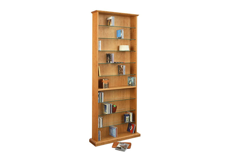 CD Bookcase and Hassock in Natural Cherry, media storage, is made in America by bespoke furniture maker Hardwood Artisans