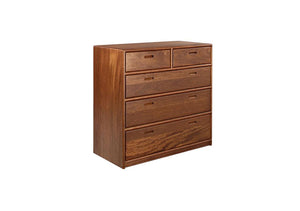 Contemporary 5-Drawer Low Chest with matching Nightstand in Mahogany is a custom made stylish bedroom furniture collection
