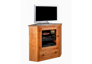 Corner TV Cabinet, shown in Natural Cherry, handmade furniture custom designed for small/limited living rooms near Maryland