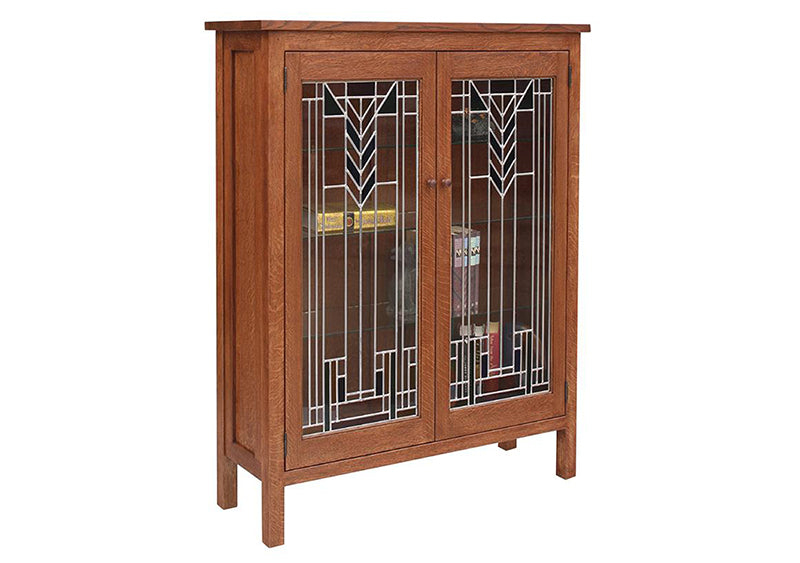 Craftsman Library w/ Art Glass doors designed in 1/4-Sawn White Oak w/ English Oak Finish - Made in the USA near Warrenton VA