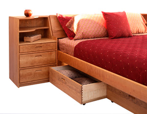 Platform Pedestal Bed with Slope & Nightstands in Cherry custom bedroom furniture made by Hardwood Artisans in Chantilly VA