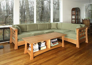 Mackintosh Sectional Sofa in Natural Cherry w/ Custom Coffee Table living room couch furniture made by Hardwood Artisans, VA