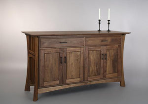 Waterfall Bradlee Huntboard with Custom Handles in Walnut for Entryway, Living Room, Dining Room, Office, or Parlor Furniture