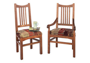 Highland Chair shown in an Arm and Side Chairs in 1/4-sawn White Oak w/ English Stain and upholstery seats near Arlington