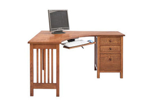 Craftsman Little Corner Desk w/ 1 file drawer & 2 drawers is compact size & finished on all sides for offices in small spaces
