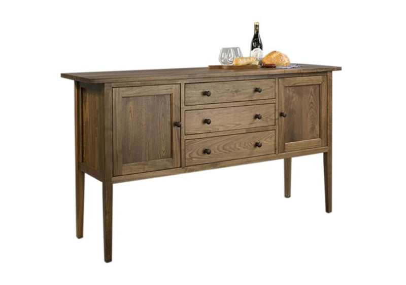 Simply Beautiful Huntboard shown in Walnut with slightly curved tapered legs and soft-close hinges Made in Culpeper Virginia