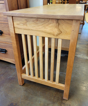 Side of Craftsman Student Desk in Curly Cherry with Curly Maple contrasting side slats in Reston, VA