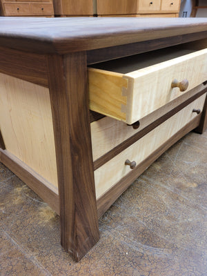 Dovetail drawer details on a Map Chest from the Glasgow collection at Hardwood Artisans. Made in Virginia.