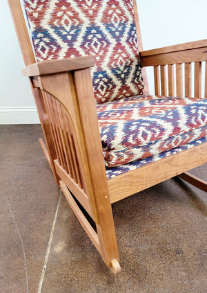 Close up of a solid cherry Parlor Bungalow Rocker by Hardwood Artisans in McLean, VA