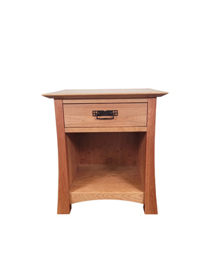 Solid Cherry Nightstand in the Glasgow Style featuring Mackintosh Ring Pulls With Open Storage from Hardwood Artisans in McLean, VA