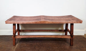 Wooden Japanese-inspired double shinto entry bench made in cherry with mahogany wash in culpeper, va