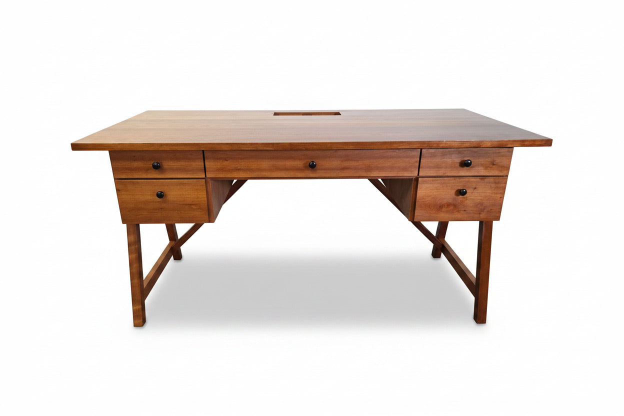 Wood desk made in cherry with danish oil finish with power strip and multiple drawers in Culpeper VA