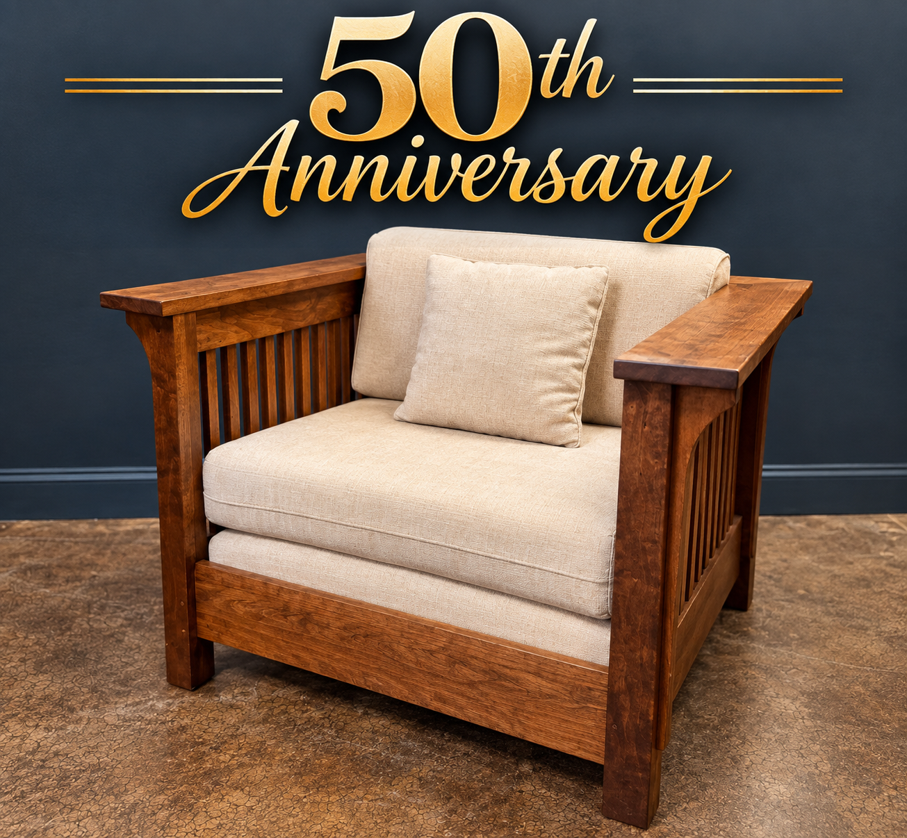Crofter’s Loose Seat Chair in Cherry with Mahogany Wash finish and Safari yellow upholstery.