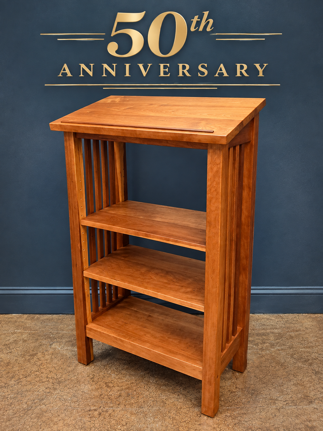 Cherry lectern with Danish Oil finish, two adjustable shelves, and slatted sides.