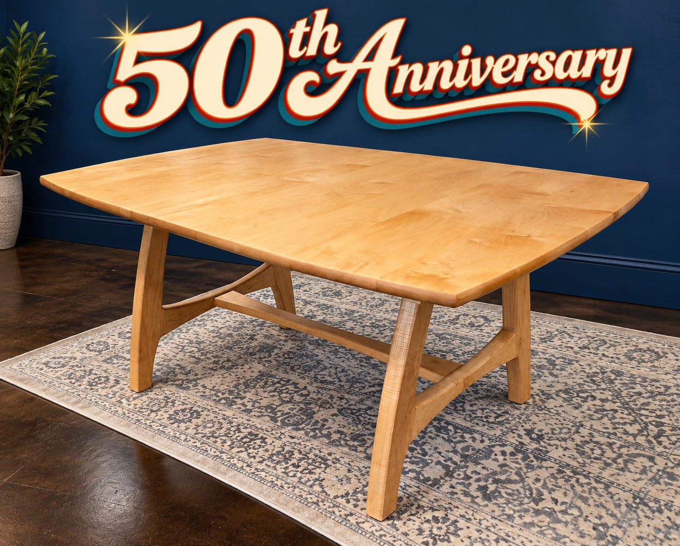 Solid maple Linnaea Small Trestle Extension Table with Danish Oil finish and self-storing leaf