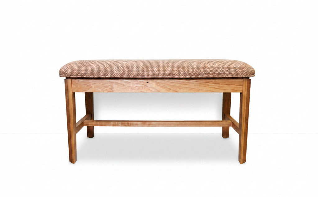 Solid hardwood Susan Bench with upholstered top, handcrafted in America for bedroom, entryway, or dining room seating.