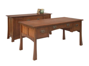 Glasgow Desk shown w/ Credenza in Cherry w/ Mahogany Wash & Custom Handles is hand-finished office furniture w/ Amish joinery