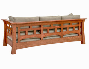 Mackintosh Sofa w/ back detail shown custom made to order couch w/ hardwoods from North America and your choice of fabrics