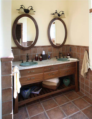 Oval Mirror shown over a Bathroom Vanity handcrafted wall accessory Made in the USA w/ North American Hardwoods near Loudoun