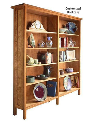 Custom Craftsman Bookcase in Natural Cherry displays two handcrafted bookcase sections that gang together for a library style