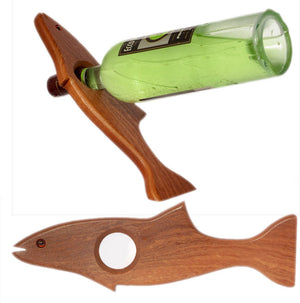 The Magic Salmon Wine Bottle Holder in assorted woods, is a unique home decor or gift idea handmade in Chesapeake Virginia