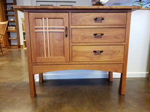 Highland Mini Huntboard with cabinet, 3-drawers, curved skirt, hand-forged hardware and elegant mullions near Middleburg VA
