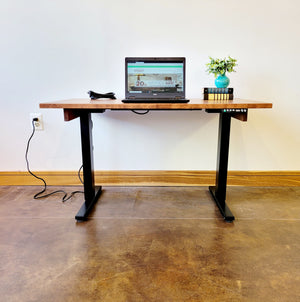 Sit-Stand Adjustable Desk shown in Cherry with Mahogany Wash is a beautiful addition to your workspace. Hand crafted at Hardwood Artisans in Arlington, Virginia