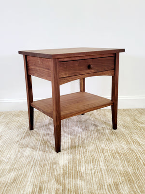 Modern Shaker 1-Drawer Nightstand with shelf made from solid walnut in Charlottesville, Virginia
