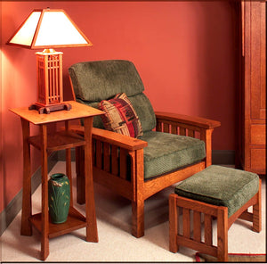 Morris Chair and Ottoman shown w/ Lamp Stand in 1/4-Sawn White Oak with English Oak Finish by Hardwood Artisans in Virginia