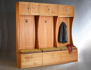 Mudroom Cabinets shown in Natural Cherry, Custom Cubicle Designs - Child Kid Spaces by Hardwood Artisans near Fredericksburg