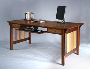 Mission Table Desk in Walnut w/ Maple slats features custom side detailed office furniture by Hardwood Artisans, Culpeper, VA
