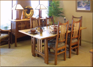 Highland Table, Chairs & Huntboard dining set in Walnut w/ Cherry Top & Slats, Made by Sustainable Furniture Maker in the USA